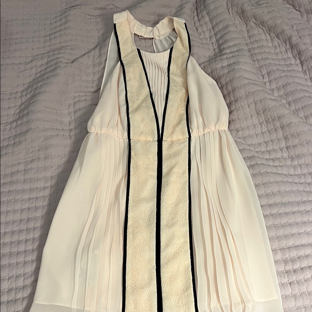 BCBG Generation Elegant Cream and Black Sleeveless Dress with lace